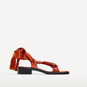 Zara satin flat lace ip sandals - size 9